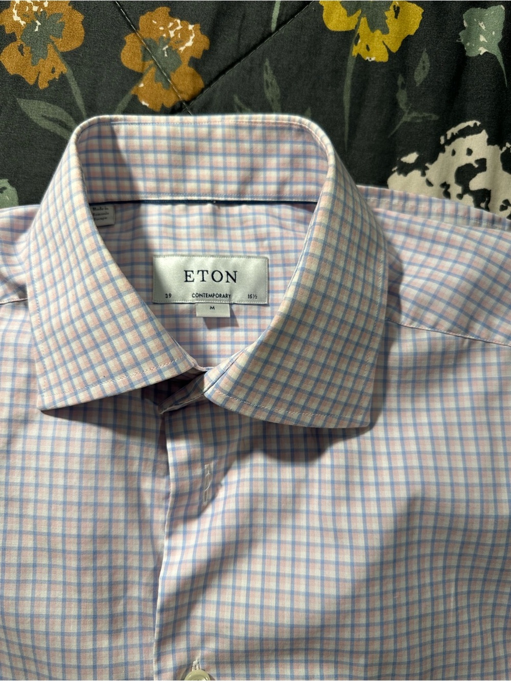 Eton Pink & Light Blue Check Contemporary Dress Shirt M 15.5/39